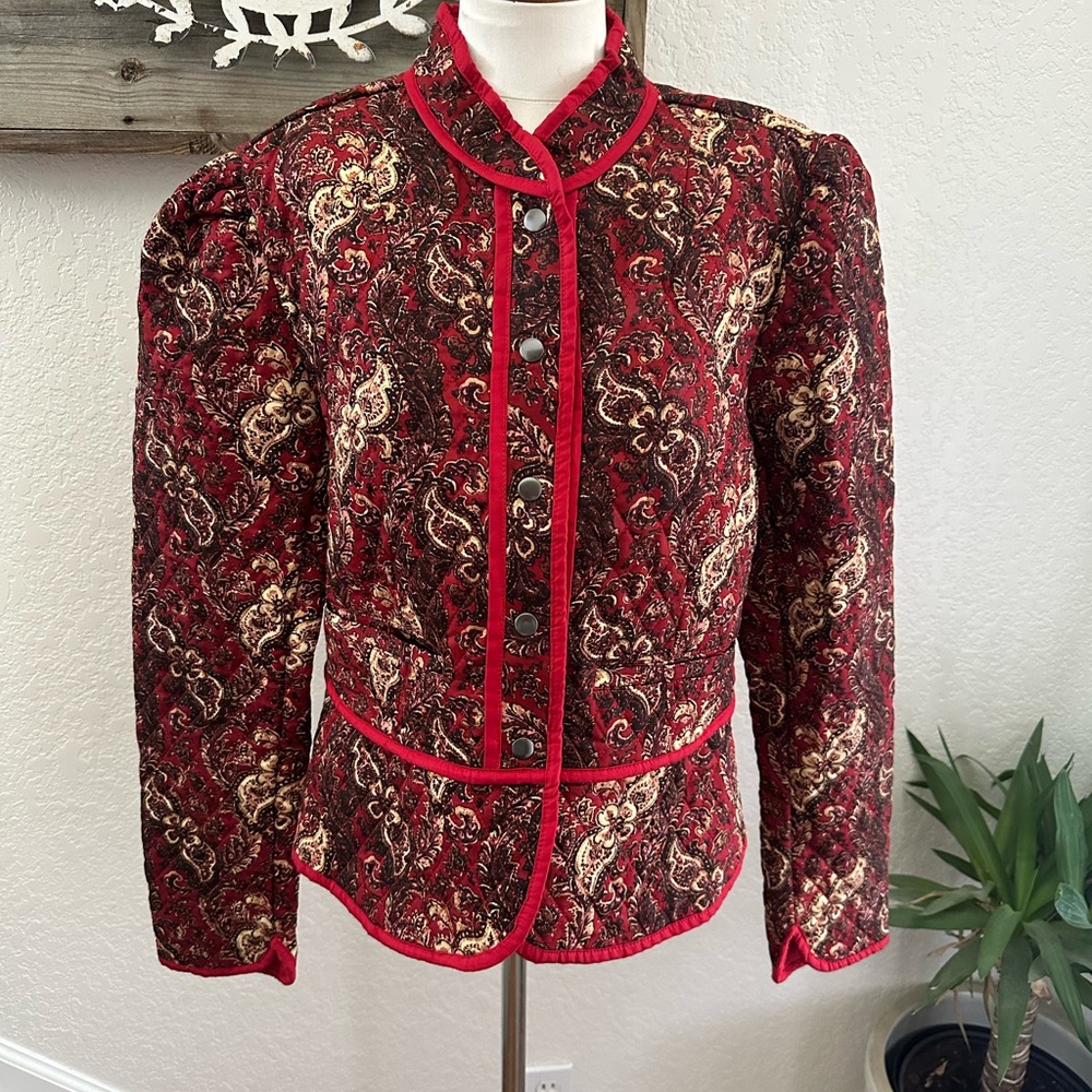 Free People Zoey Red Paisley Quilted Women's Jacket size Large